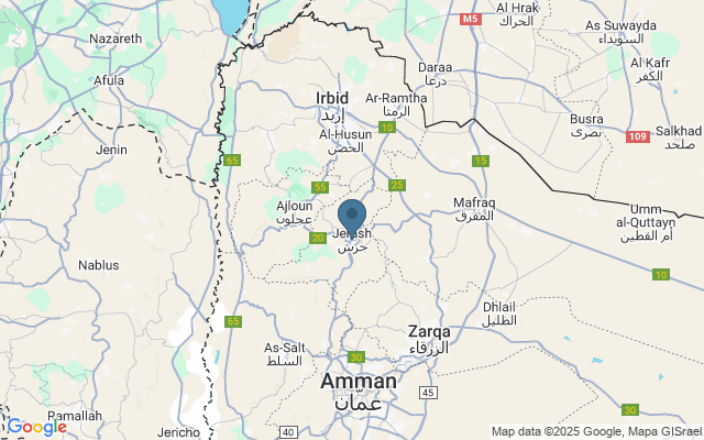Kaart met locatie Jerash